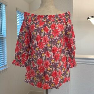Vineyard Vines Passion Flower Print Smocked Top